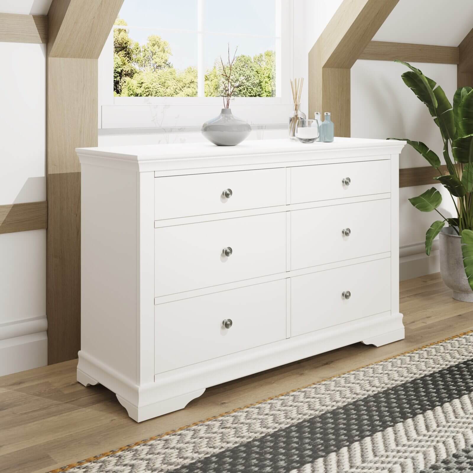 Sherwood White 6 Drawer Chest | Pine and Oak