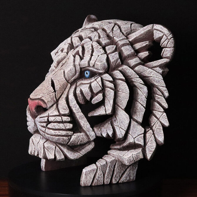 Pine and Oak Edge Sculpture Tiger Bust - White 1